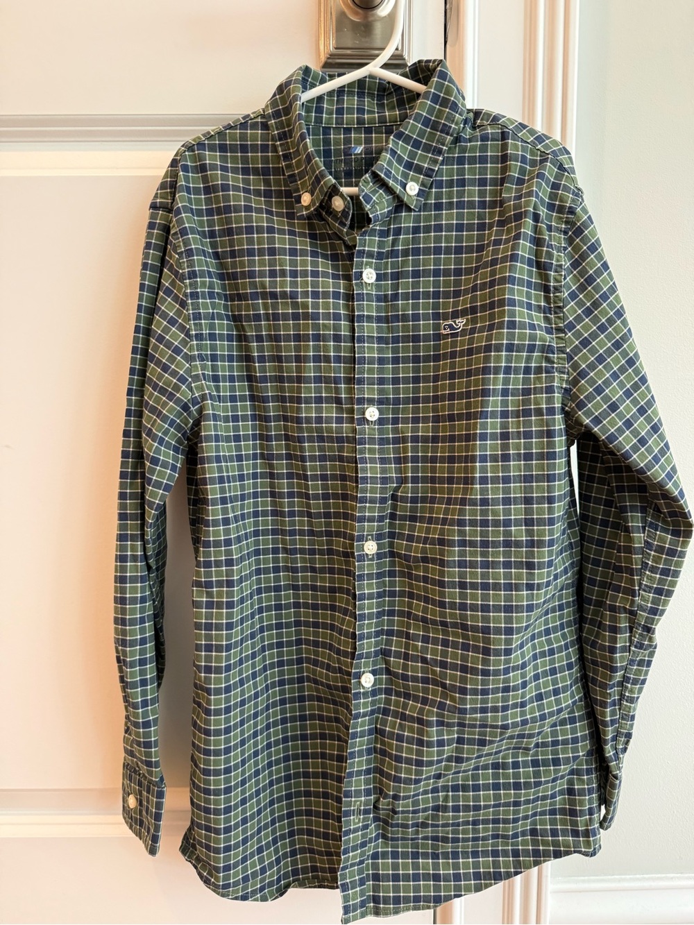 Vineyard Vines Boys Green and Navy Plaid Button-Down Shirt